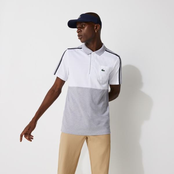 Lacoste SPORT Breathable Colorblock Golf Polo - Polo Pánské Šedé / Bílé / Tmavě Blankyt Blankyt / Še